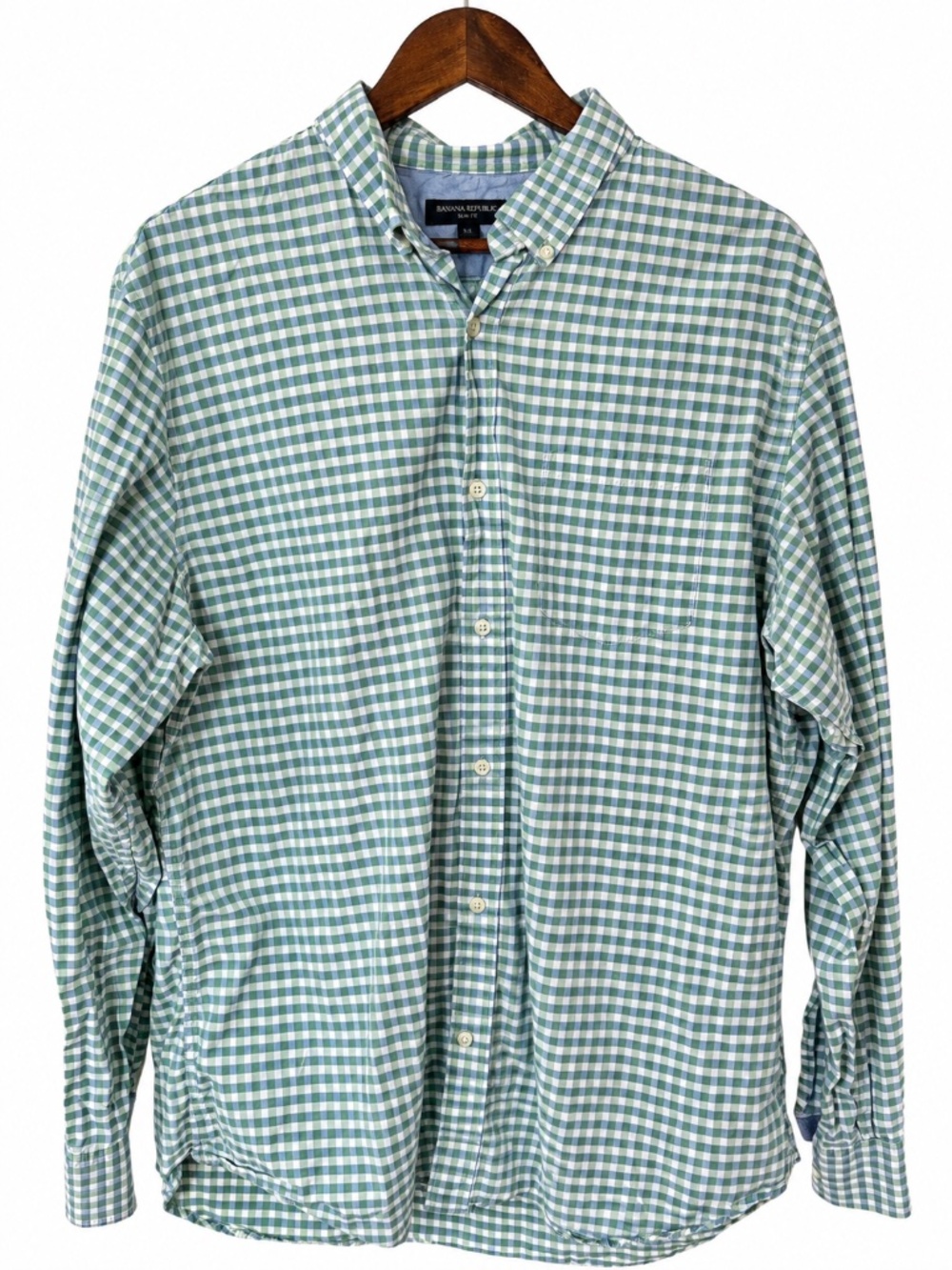 Banana Republic Slim Fit Gingham Button Down Shirt Men’s XL Green Blue